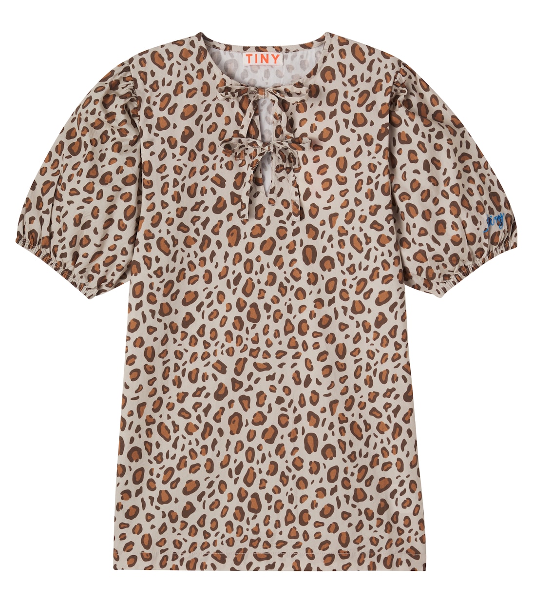 Bow-detail leopard-print cotton dress | Tinycottons