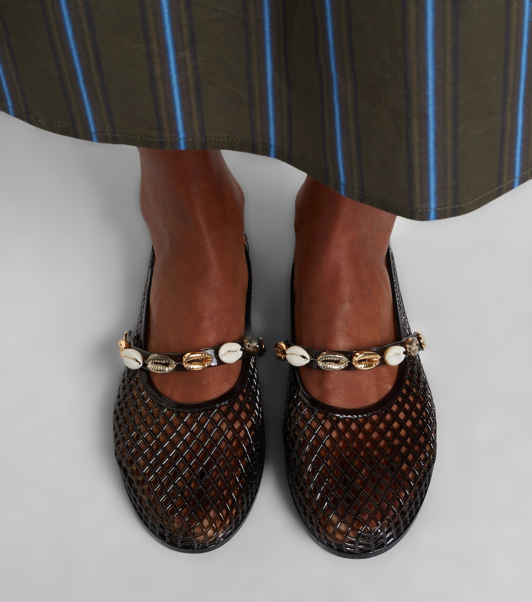 Iro embellished fishnet ballet flats | Ancient Greek Sandals