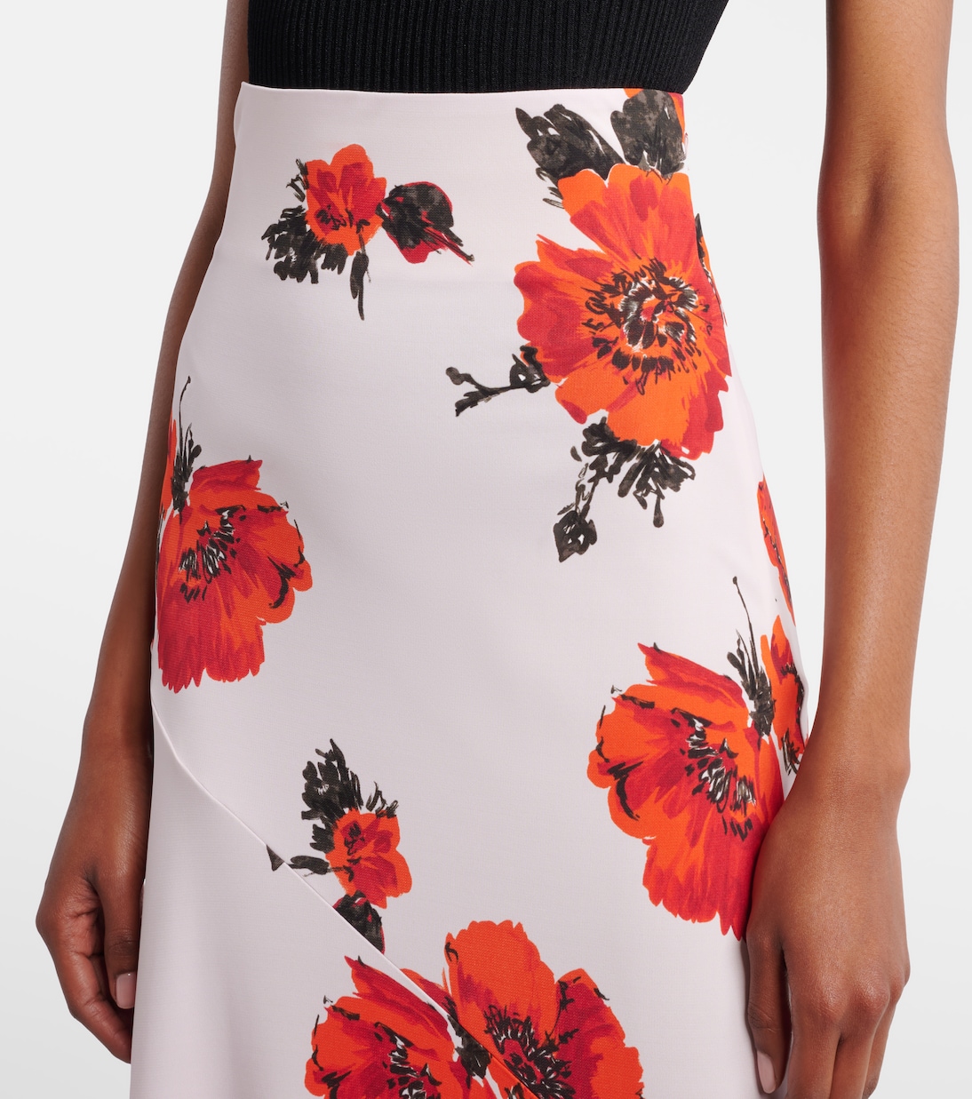 Jupe midi asymétrique à fleurs | Alaïa