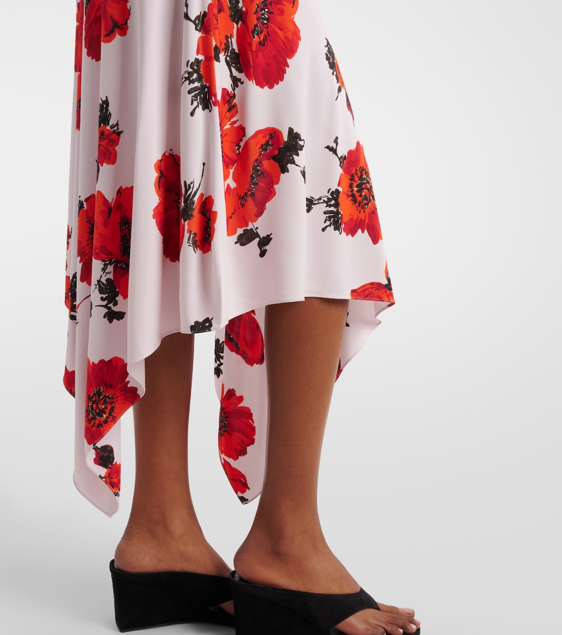 Jupe midi asymétrique à fleurs | Alaïa