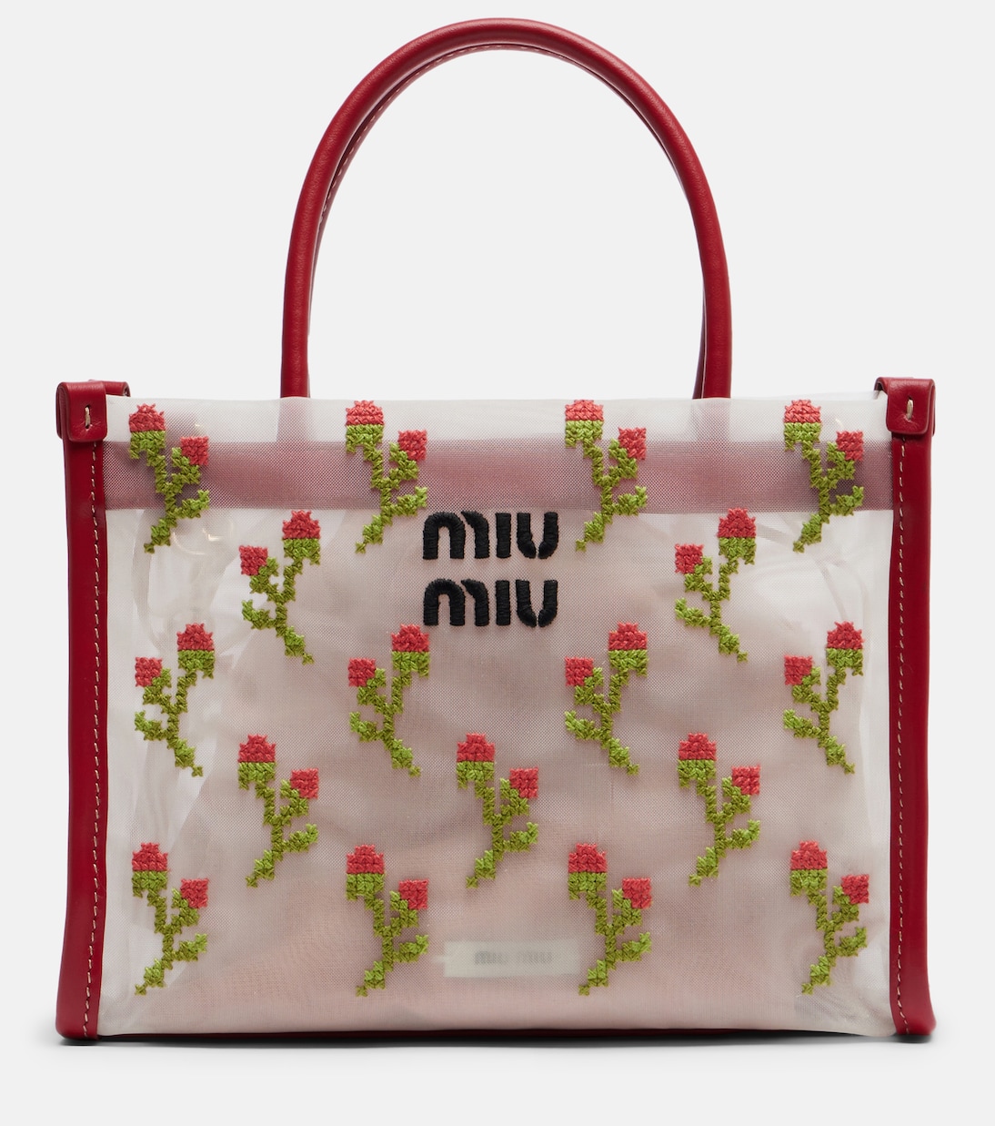 Sac à main en mesh à finitions en cuir | Miu Miu