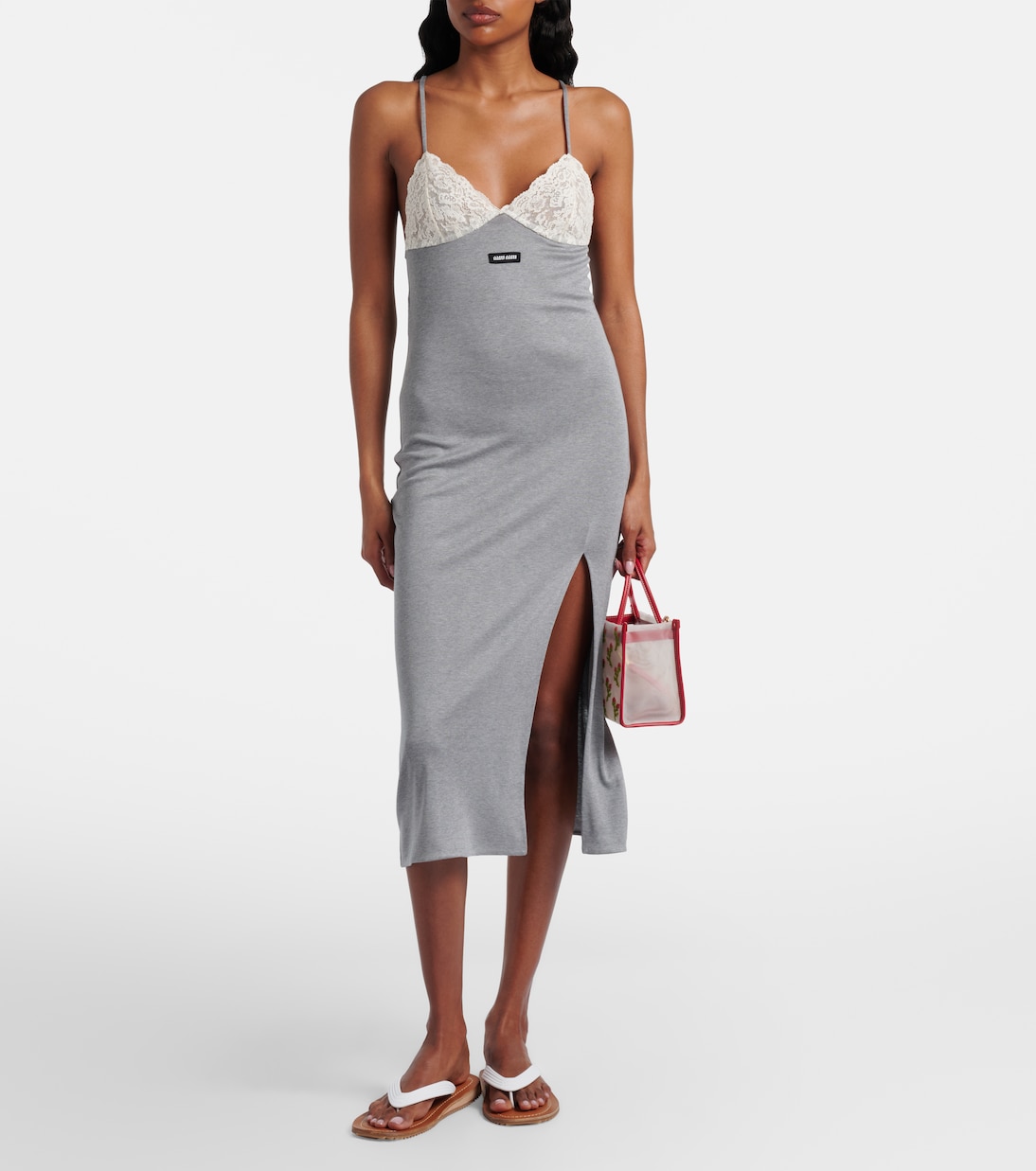 Sac à main en mesh à finitions en cuir | Miu Miu