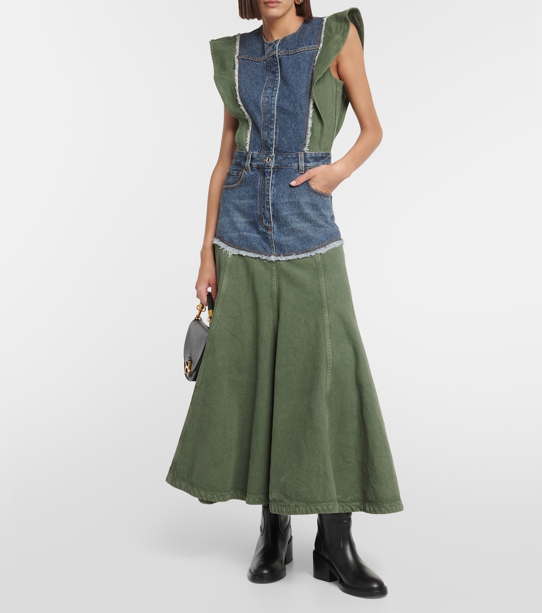 Vestido midi en denim con paneles | Chloé