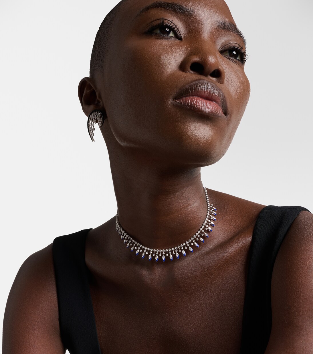 Choker Marquise en or blanc 18 ct, diamants et émail | Kamyen