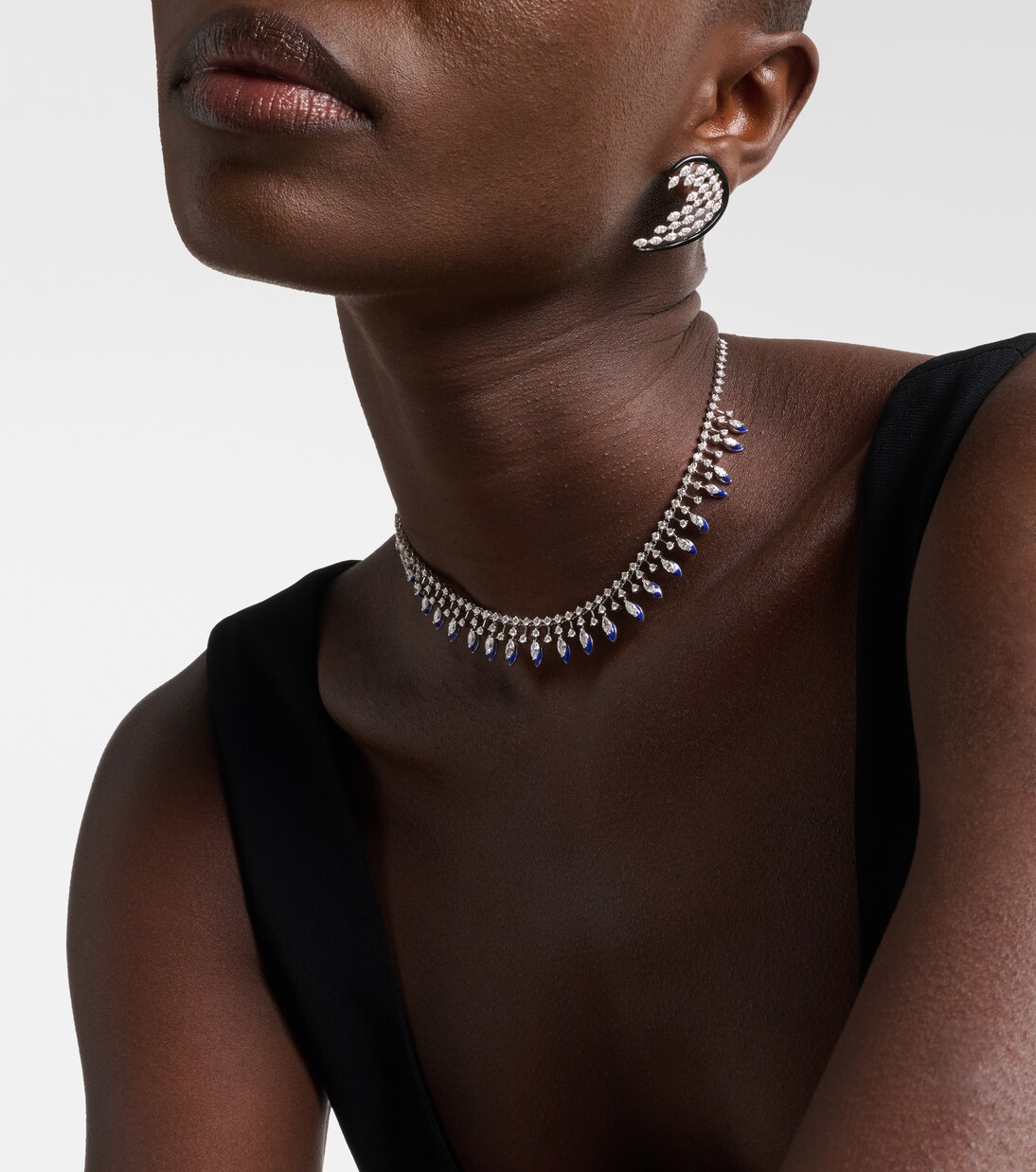 Choker Marquise en or blanc 18 ct, diamants et émail | Kamyen