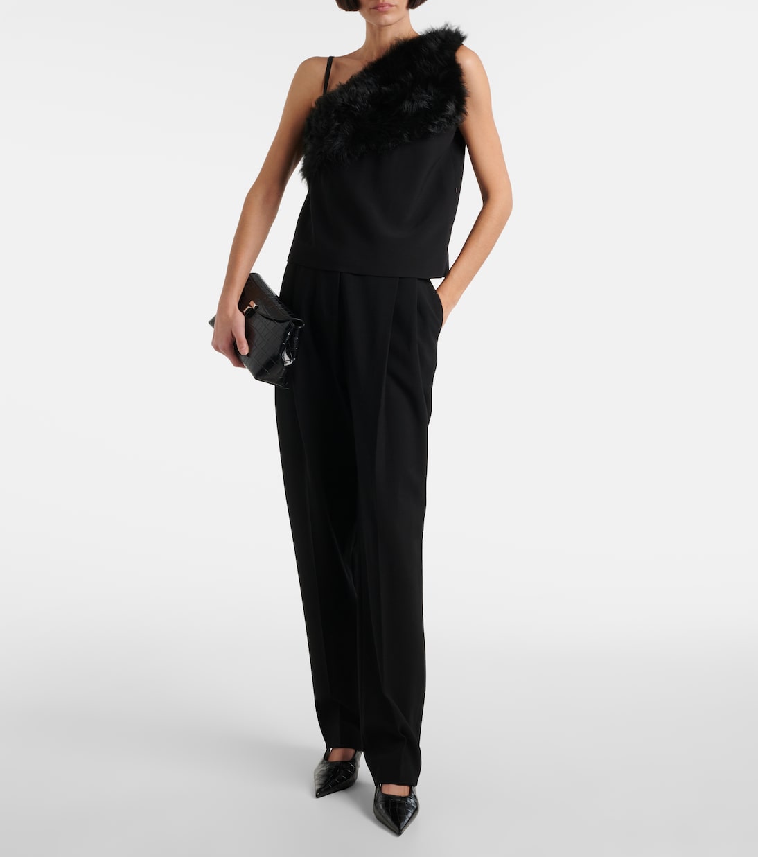 One-shoulder shearling-trimmed top | Toteme