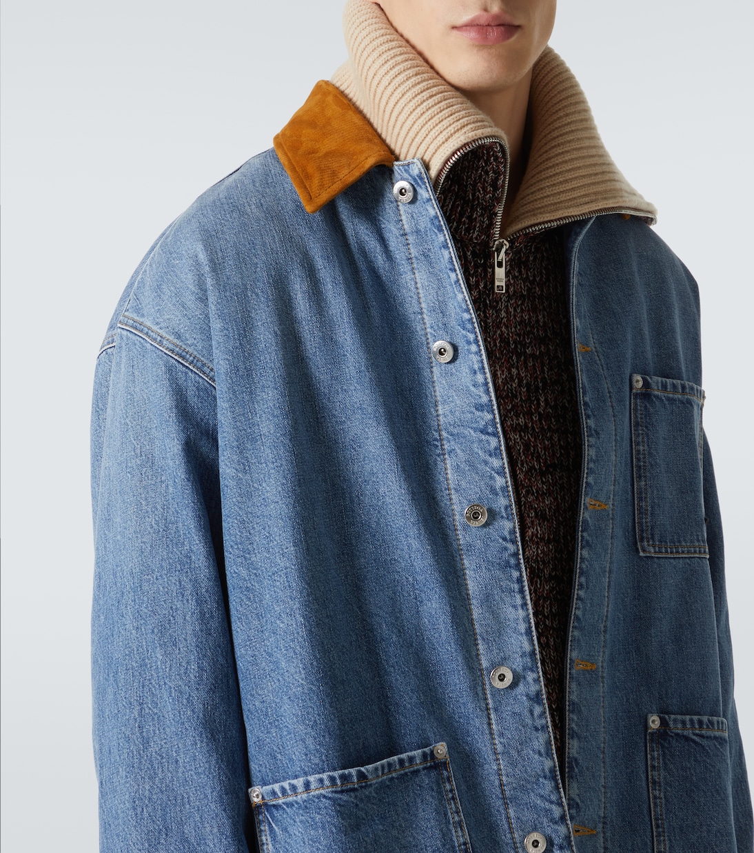 Wattierte Jeansjacke mit Veloursleder | Bottega Veneta