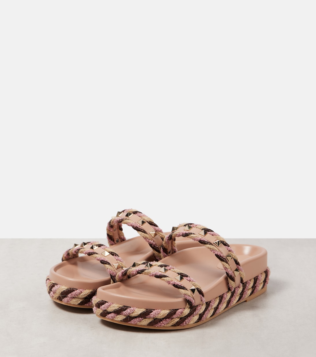 Rockstud Torchon leather-trimmed sandals | Valentino Garavani