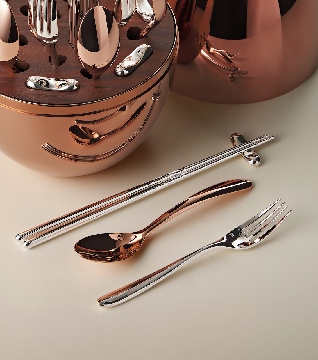 Mood Asia Precious rose and silver-plated 24-piece cutlery set | Christofle