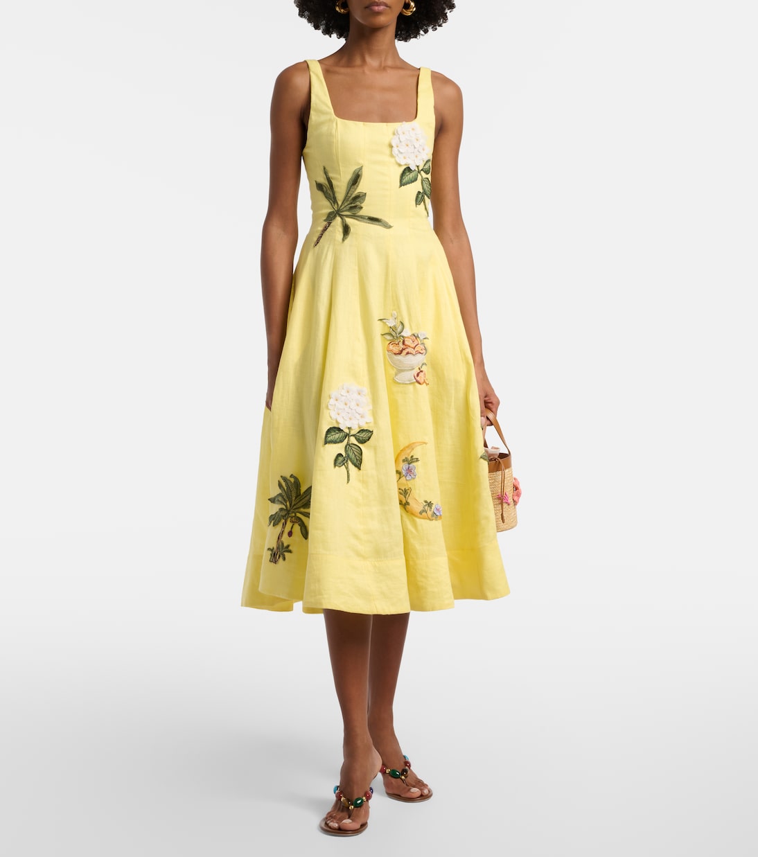 Vestido midi Frontera de lino adornado | Agua by Agua Bendita