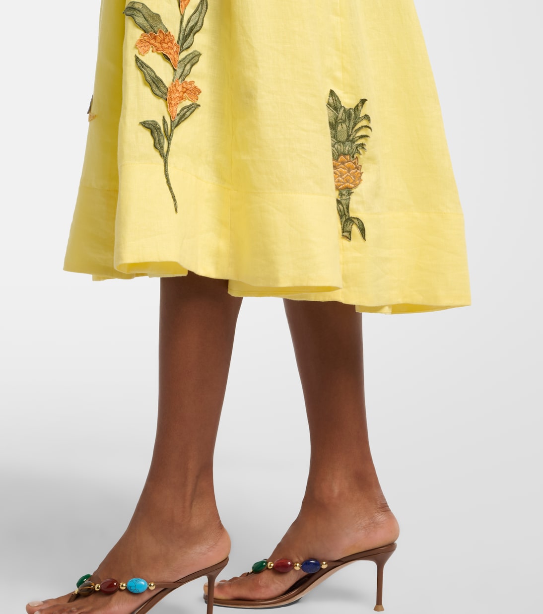 Vestido midi Frontera de lino adornado | Agua by Agua Bendita