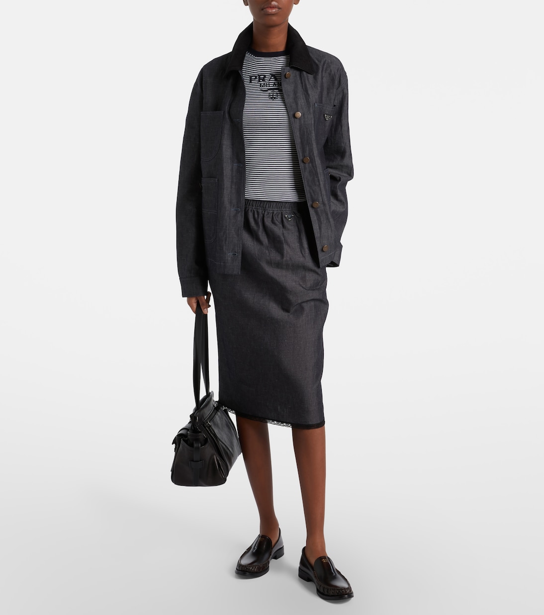 Pull rayé en soie à logo | Prada