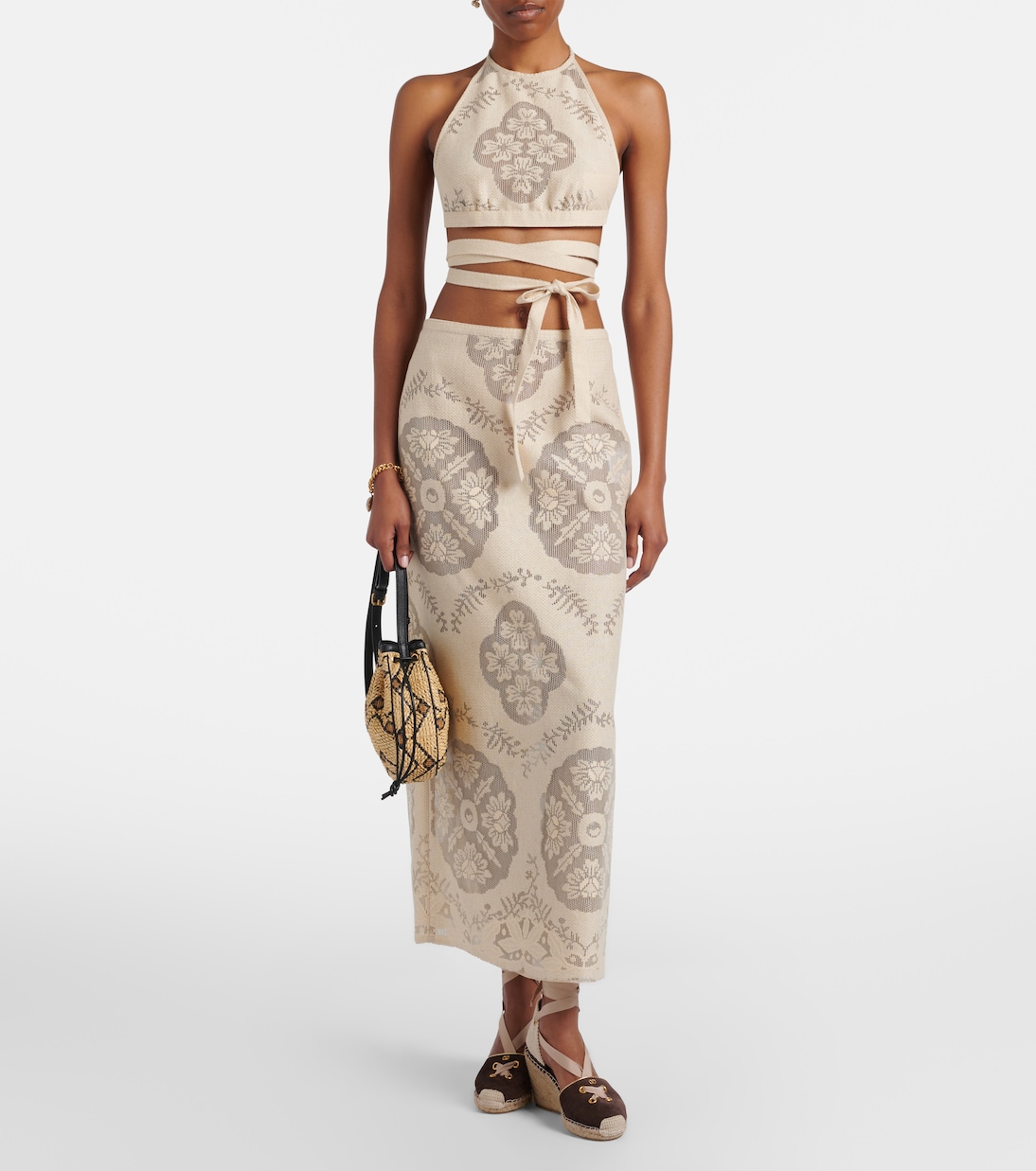 Floral cotton-blend midi skirt | Valentino