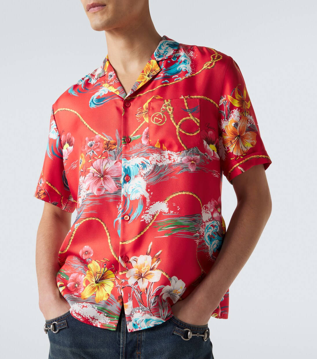Floral silk twill bowling shirt | Gucci