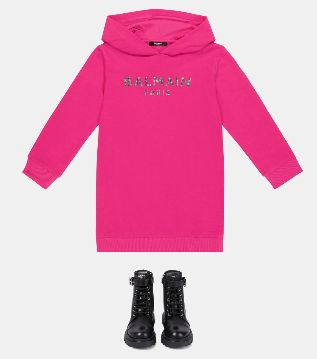 Logo cotton hoodie dress | Balmain Kids