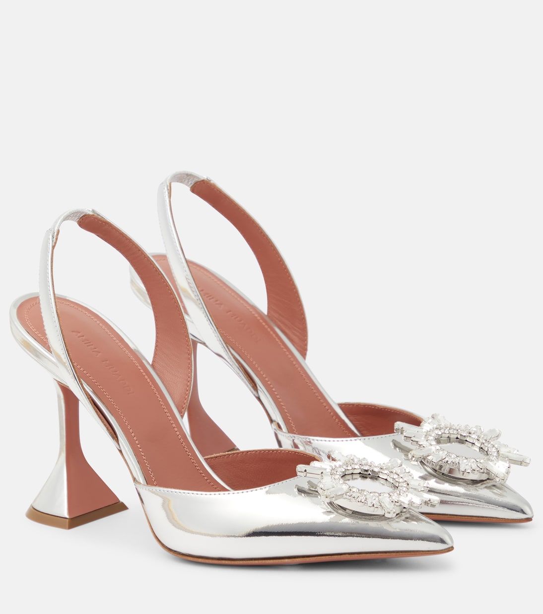 Verzierte Slingback-Pumps Begum aus Metallic-Leder | Amina Muaddi
