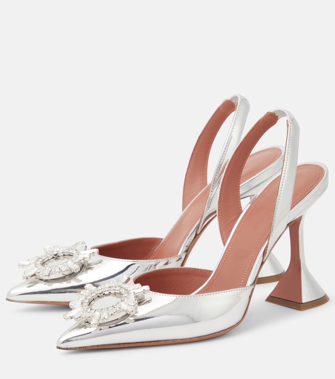 Verzierte Slingback-Pumps Begum aus Metallic-Leder | Amina Muaddi