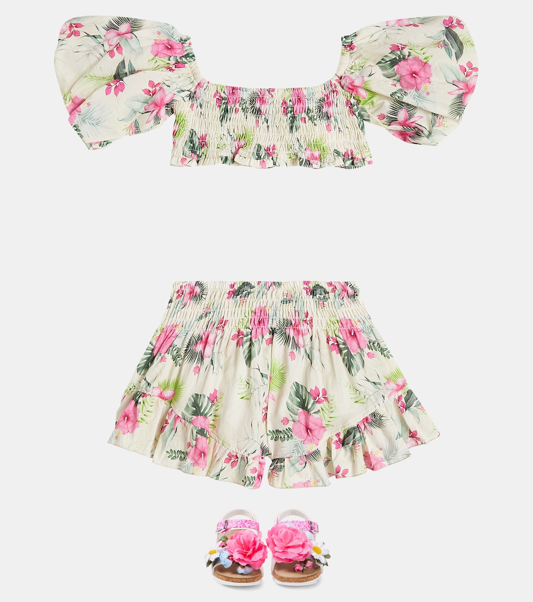 Floral-appliqué glitter sandals | Monnalisa