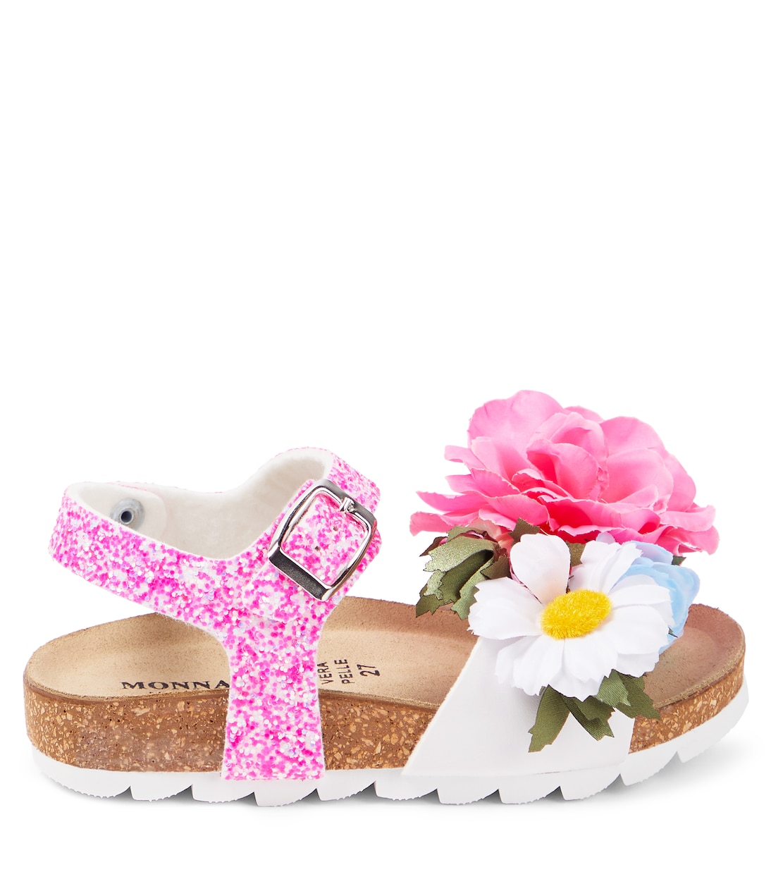 Floral-appliqué glitter sandals | Monnalisa