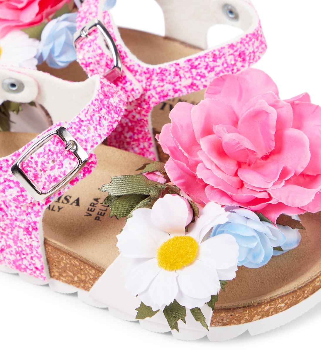 Floral-appliqué glitter sandals | Monnalisa