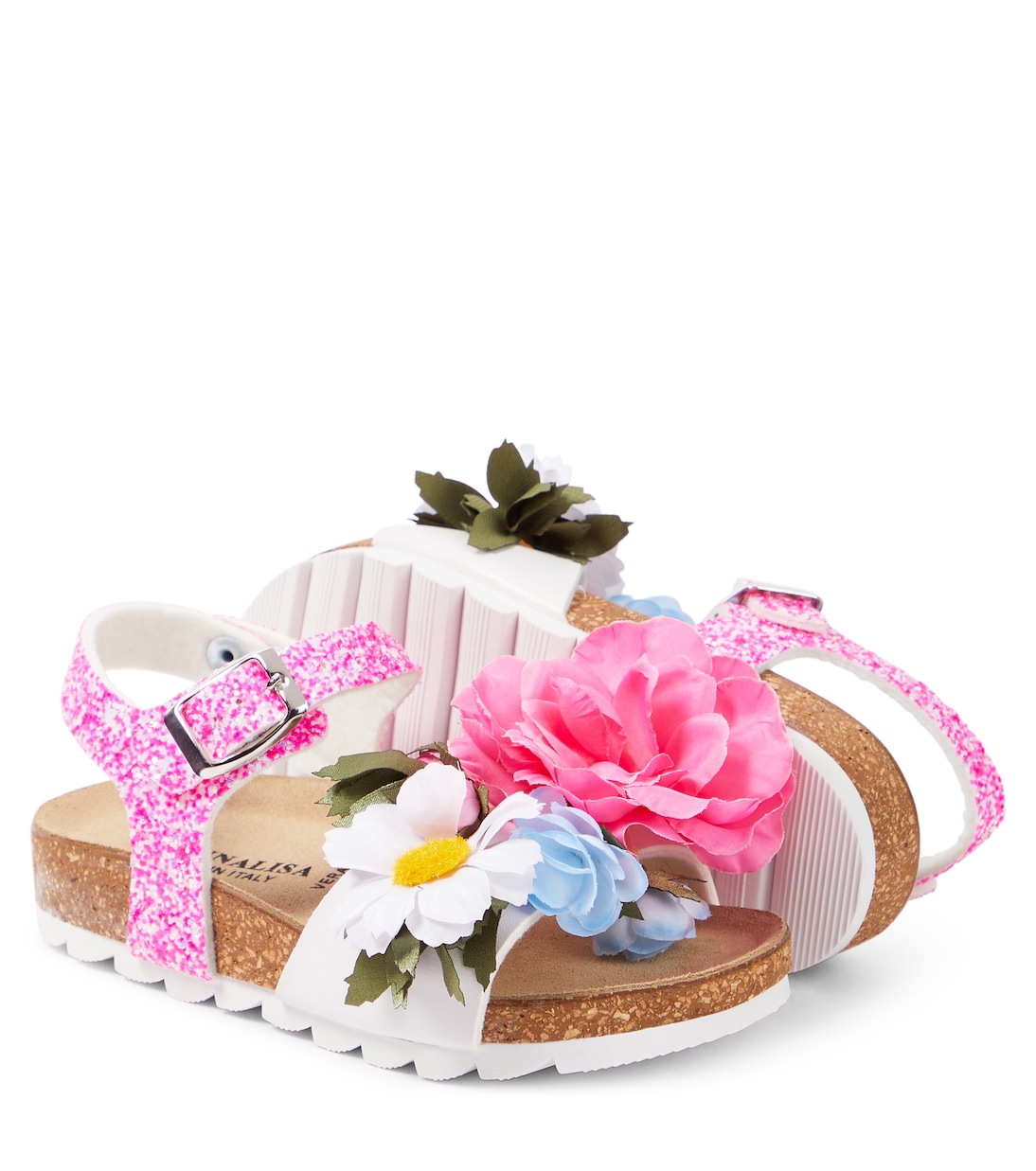 Floral-appliqué glitter sandals | Monnalisa
