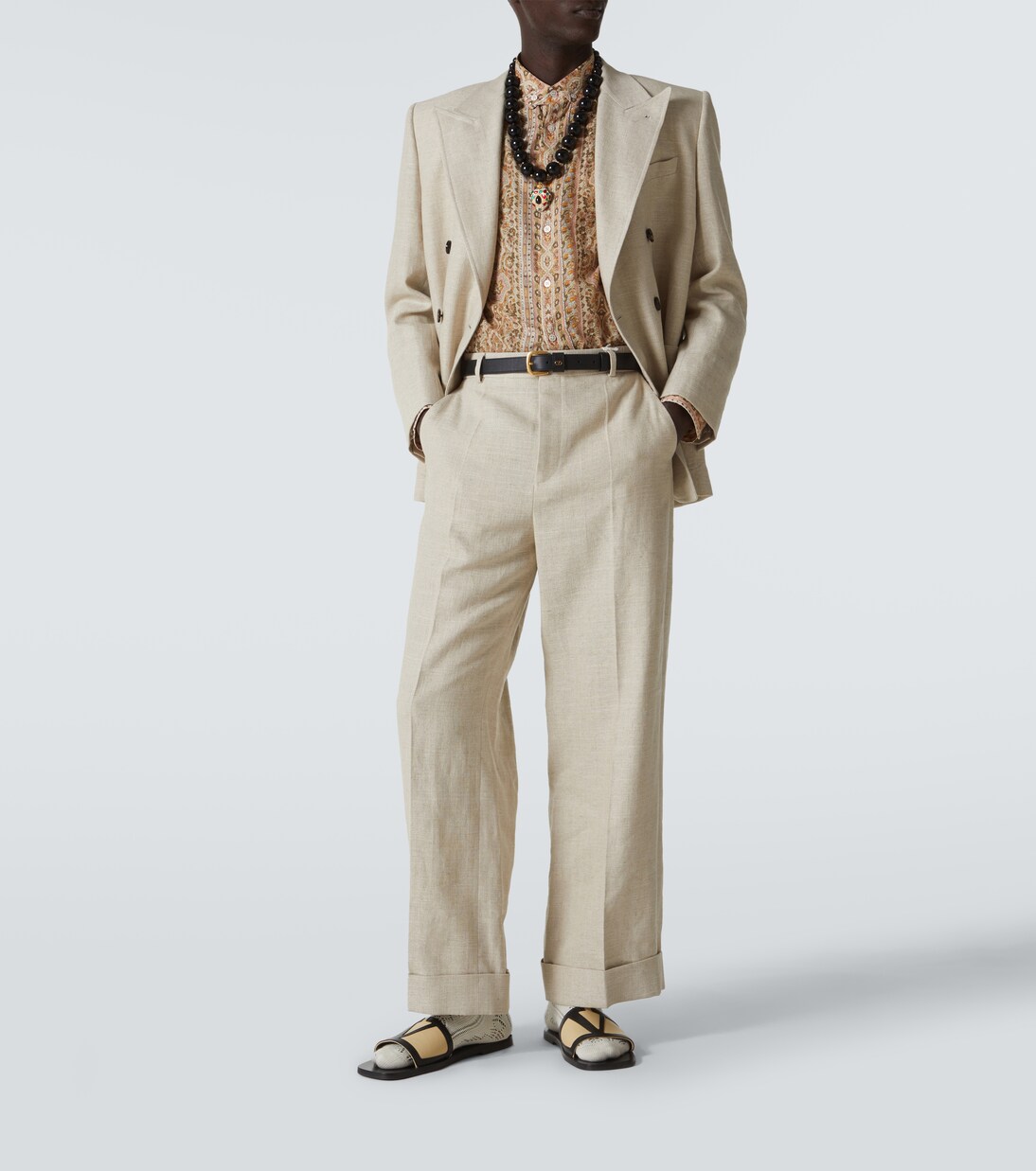 Double-breasted linen-blend blazer | Valentino