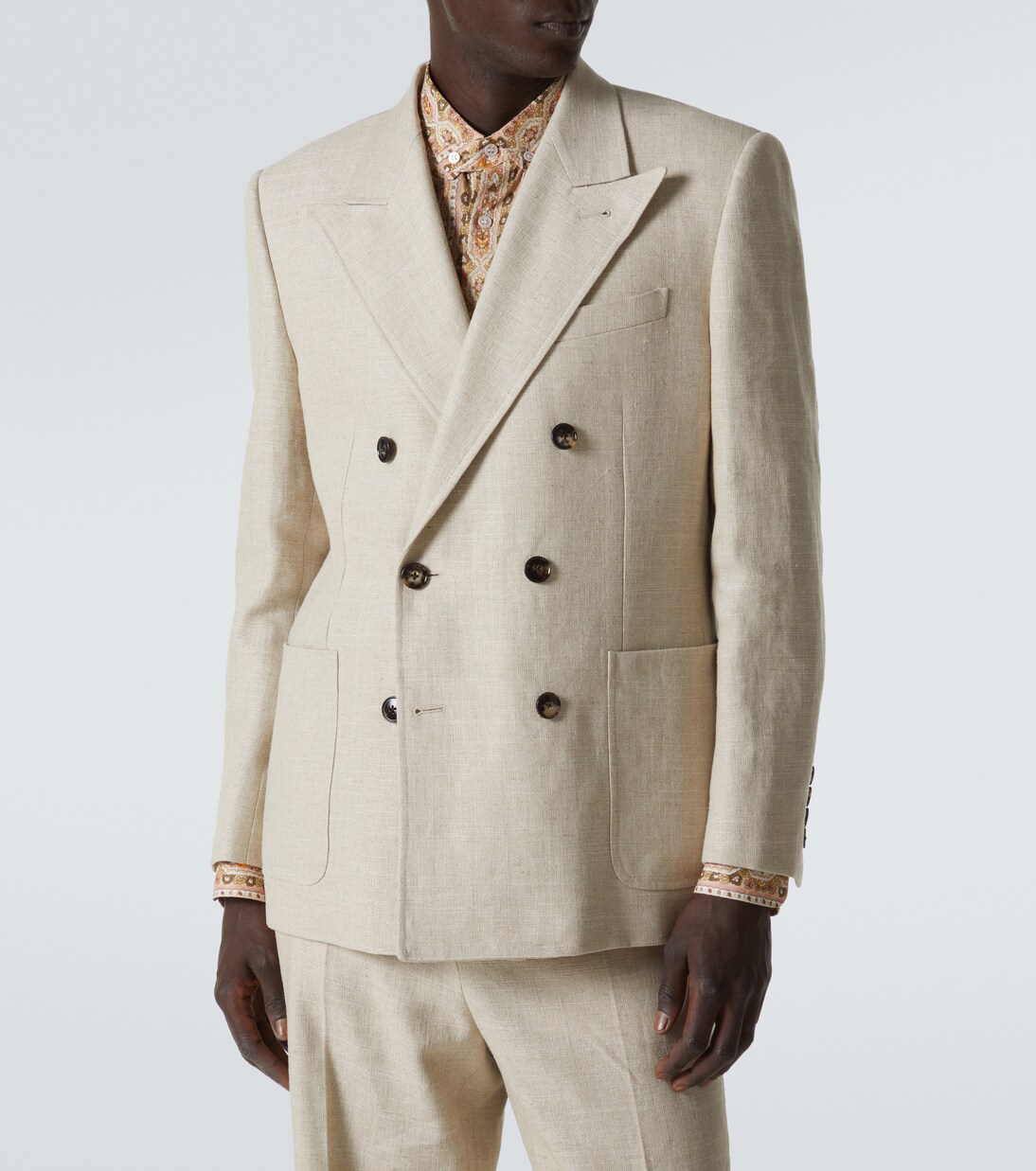 Double-breasted linen-blend blazer | Valentino