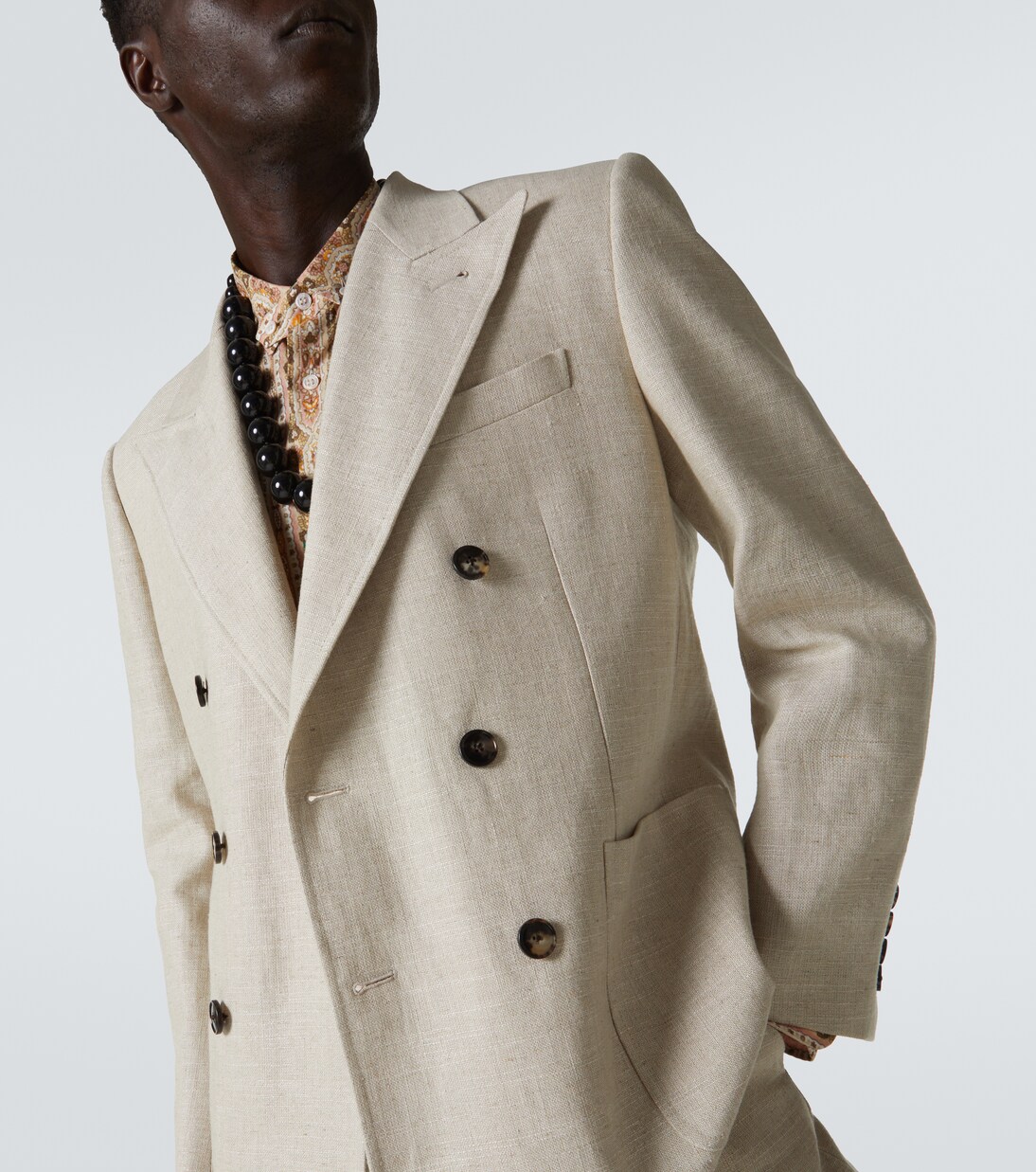 Double-breasted linen-blend blazer | Valentino