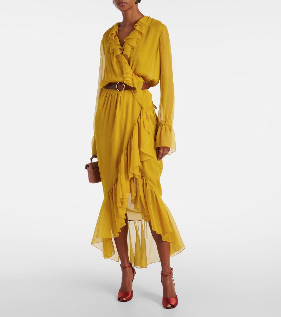 Abito in crépon di seta con volant | Saint Laurent