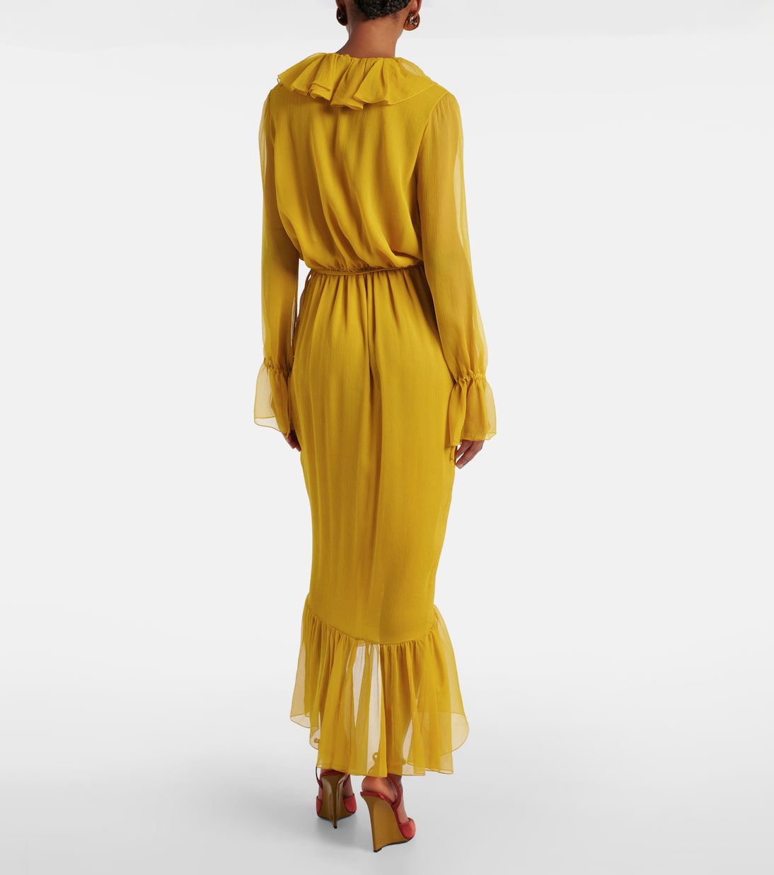 Abito in crépon di seta con volant | Saint Laurent