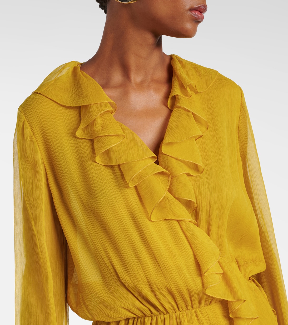 Abito in crépon di seta con volant | Saint Laurent