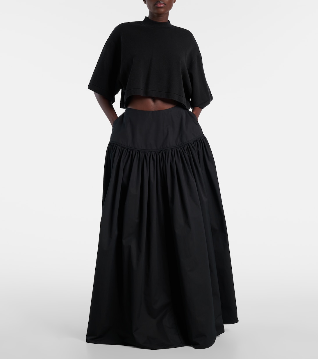 Cropped cotton-blend T-shirt | Alaïa