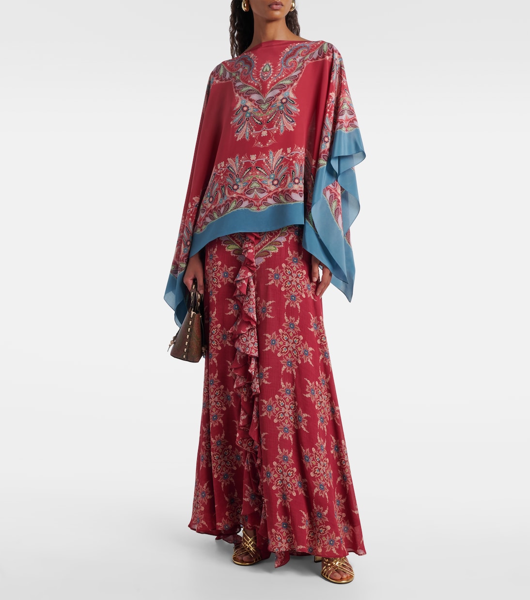 Asymmetrical floral silk crêpe poncho | Etro