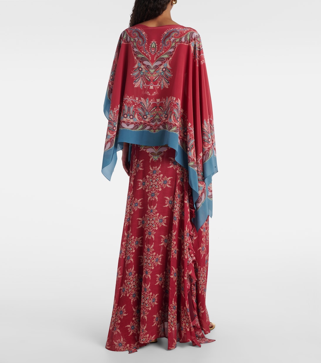 Asymmetrical floral silk crêpe poncho | Etro