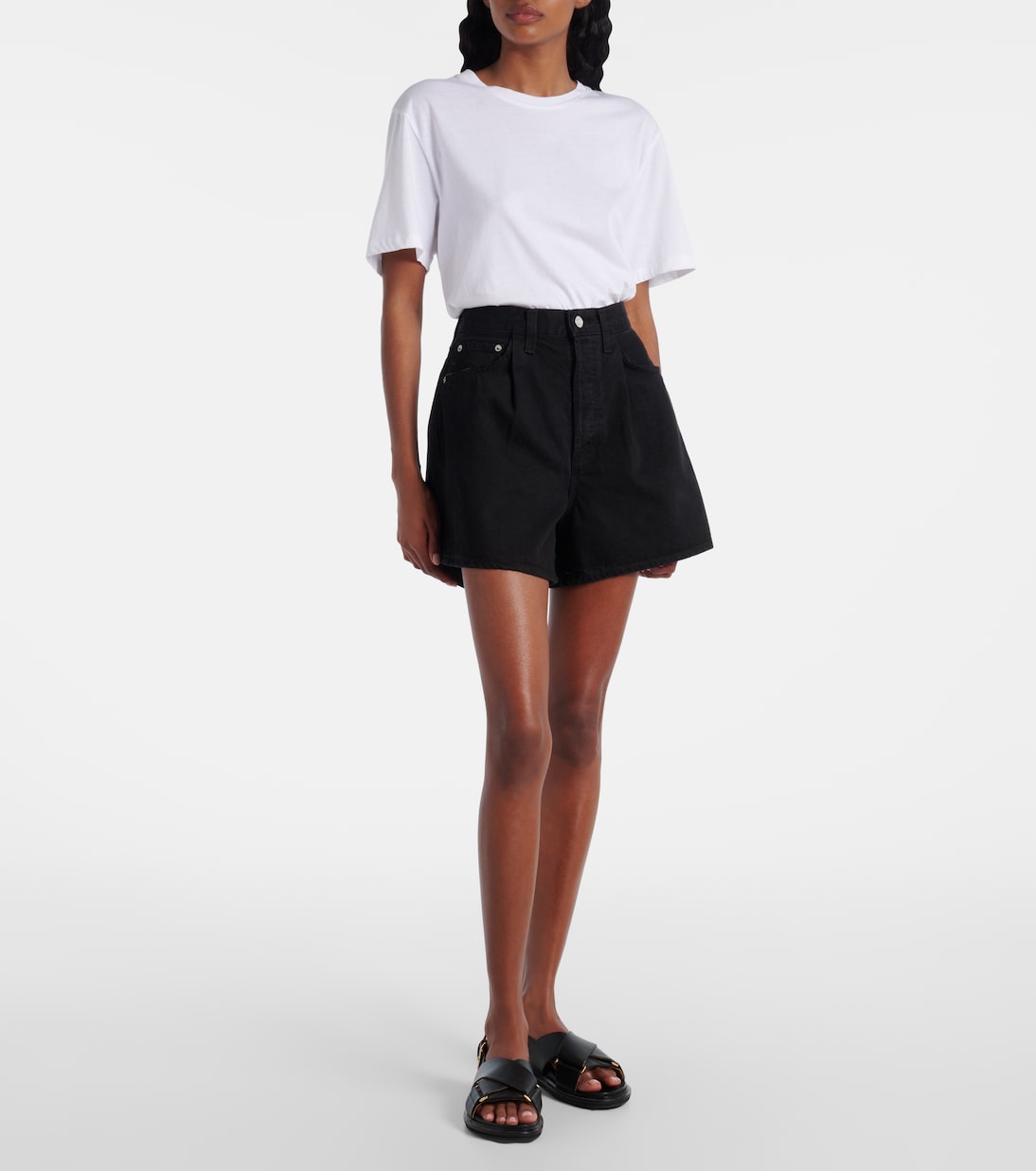 Rhoda pleated high-rise denim shorts | Agolde
