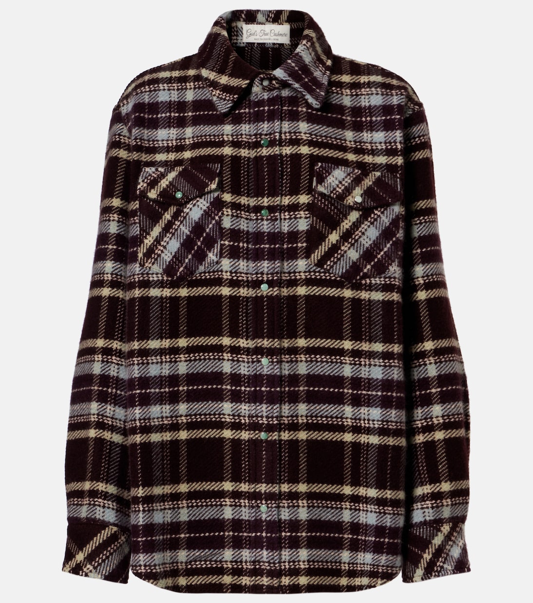 Plaid cashmere shirt with emeralds | God's True Cashmere