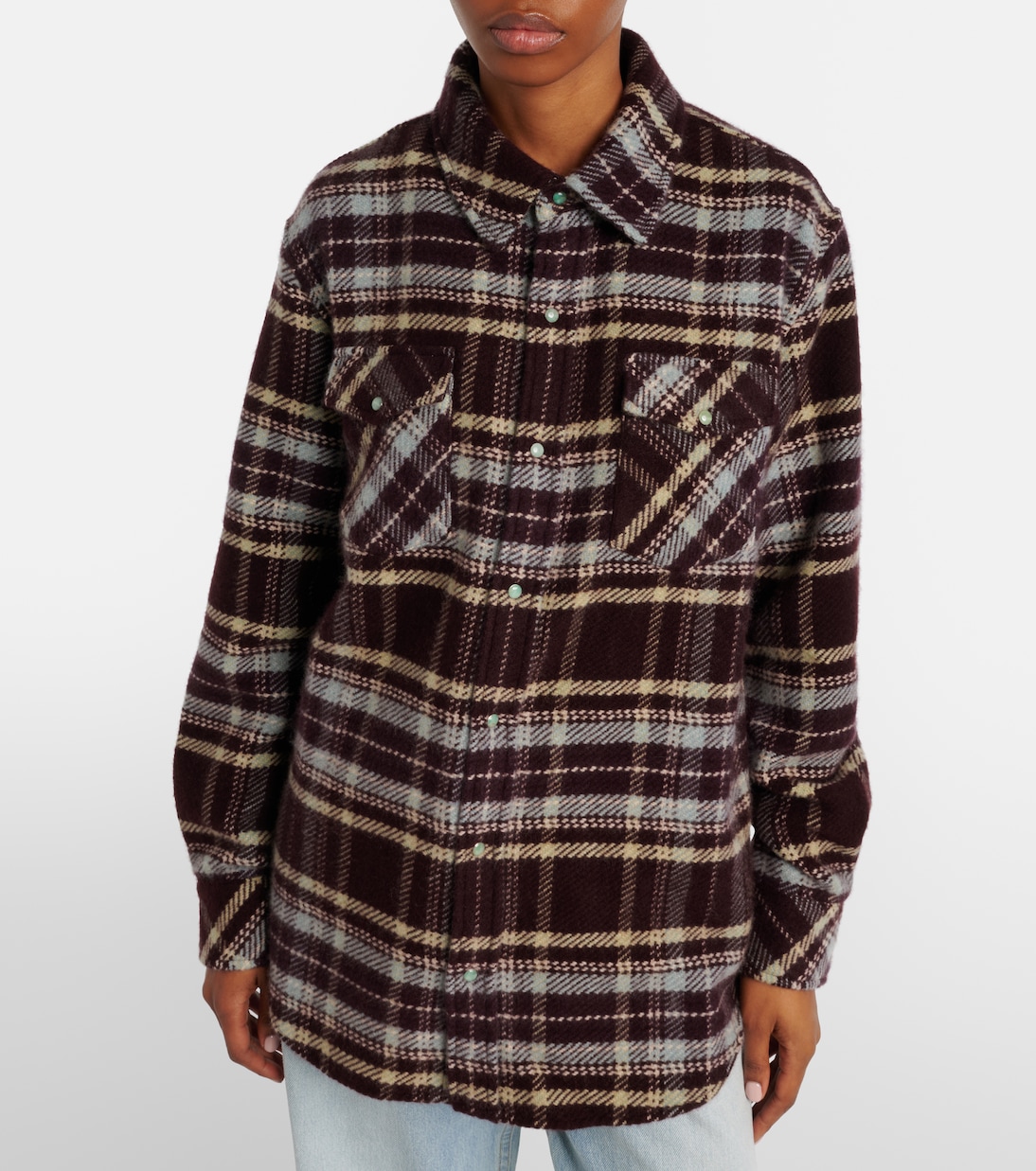 Plaid cashmere shirt with emeralds | God's True Cashmere