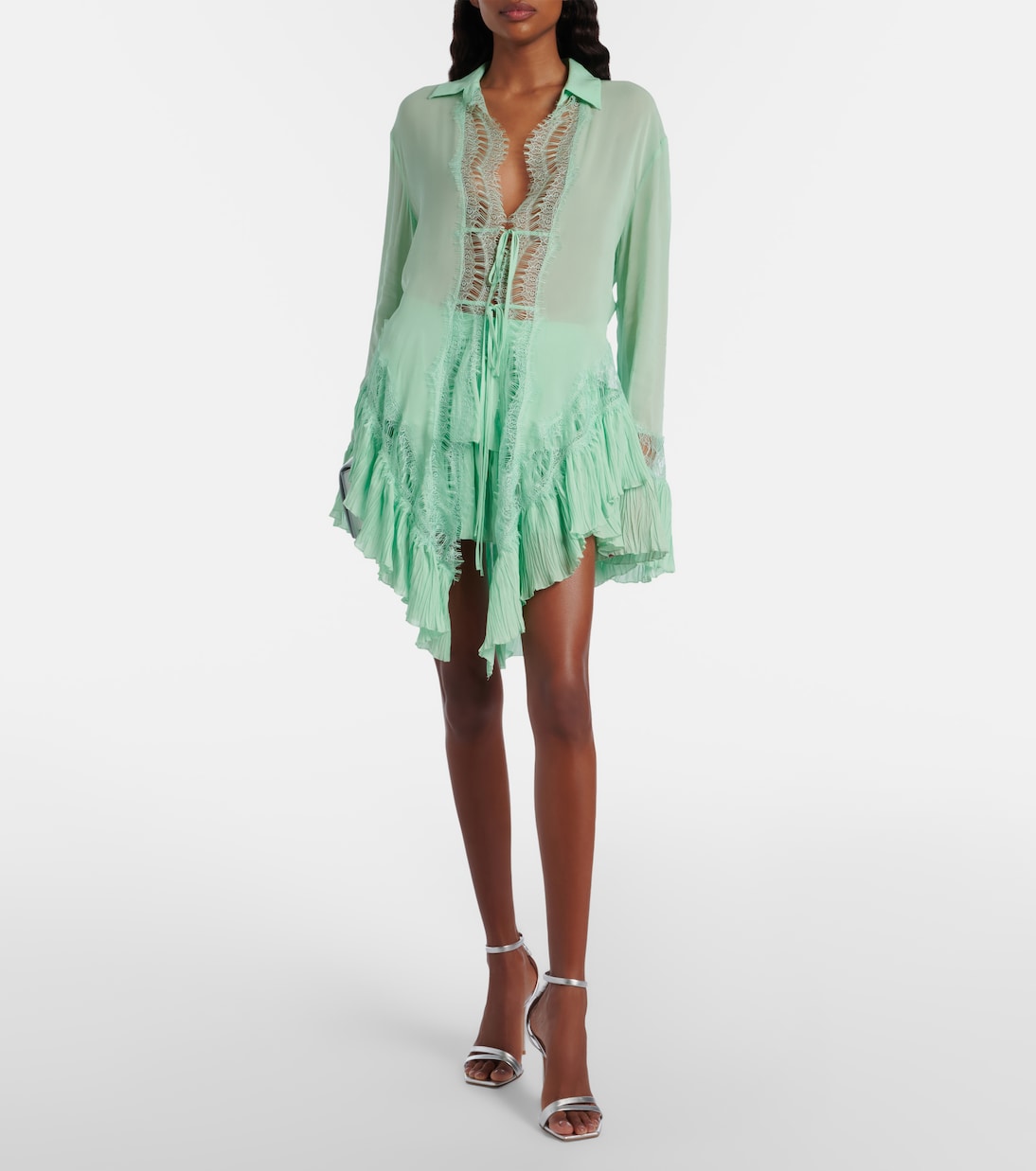 Lace-trimmed sheer georgette shirt | Blumarine