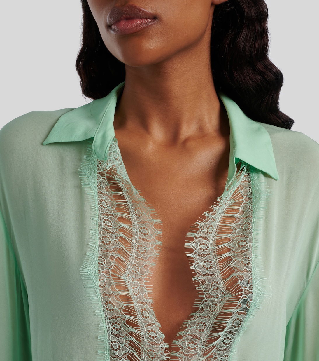 Lace-trimmed sheer georgette shirt | Blumarine