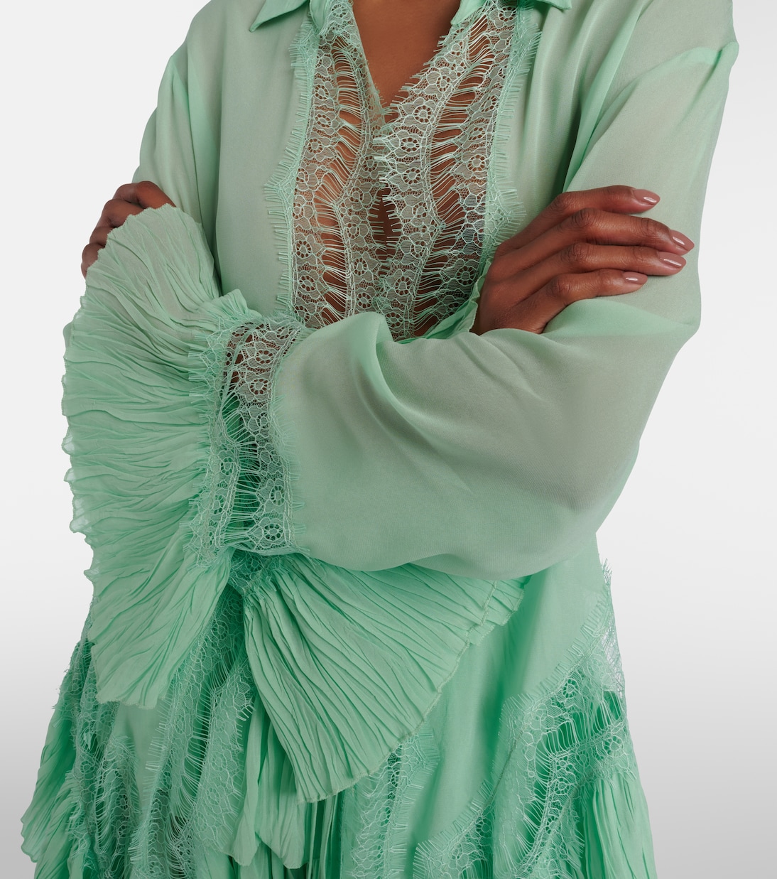 Lace-trimmed sheer georgette shirt | Blumarine