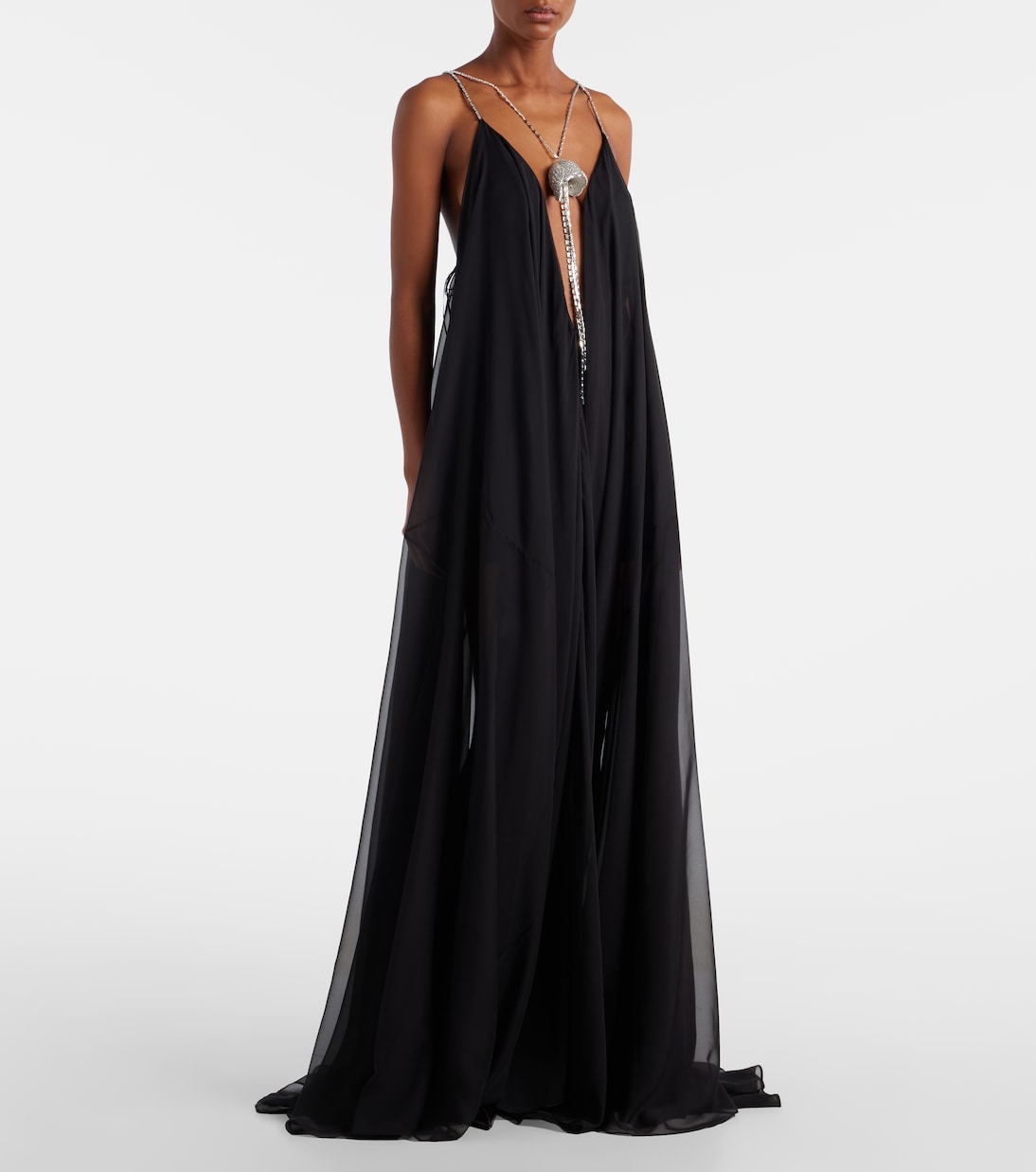 Abito lungo in chiffon con cristalli | David Koma