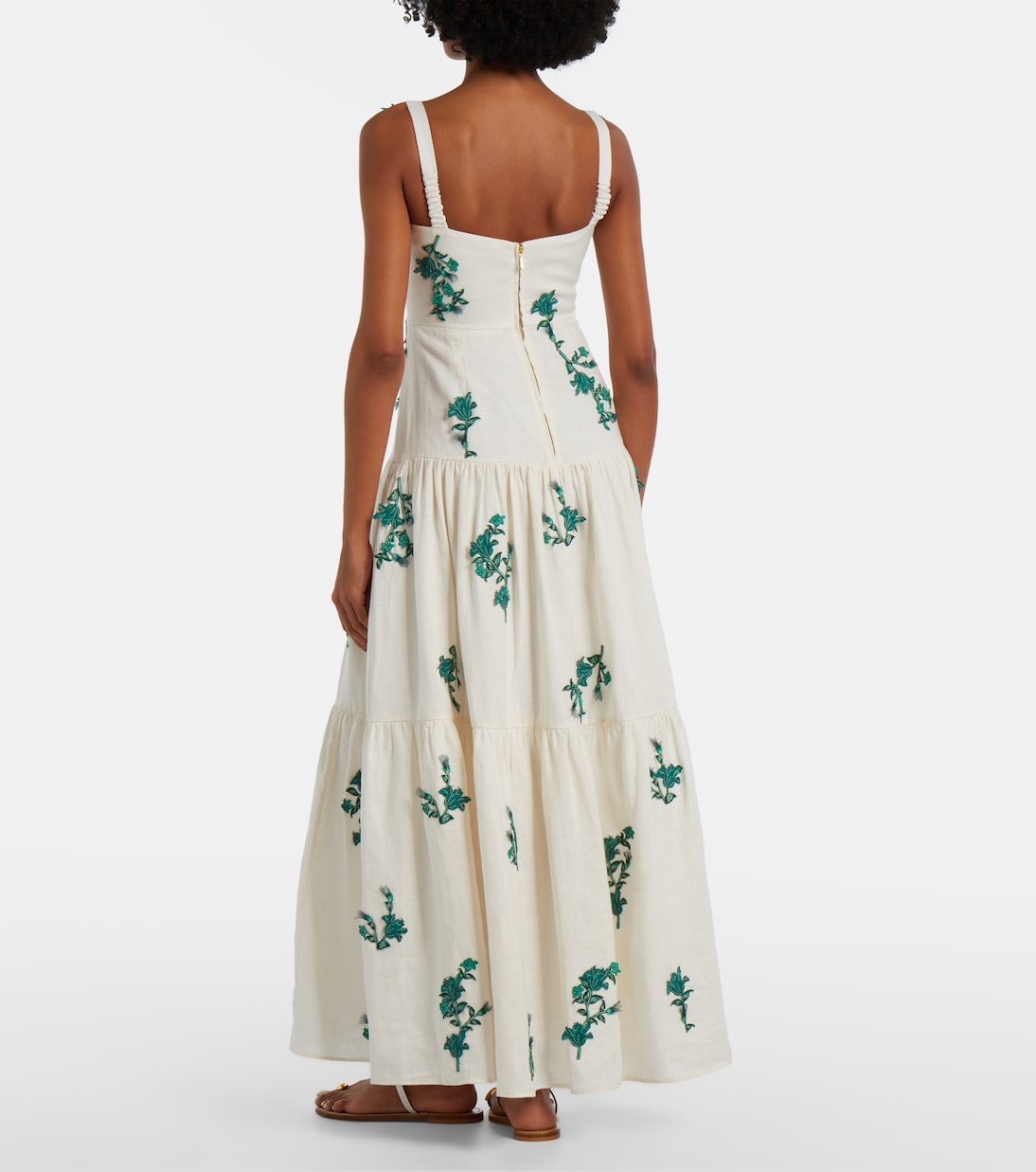 Robe longue Lima en lin à appliqués | Agua by Agua Bendita