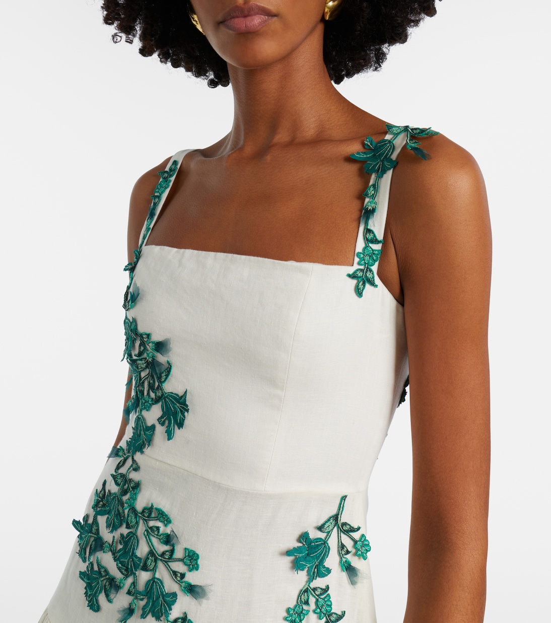 Robe longue Lima en lin à appliqués | Agua by Agua Bendita