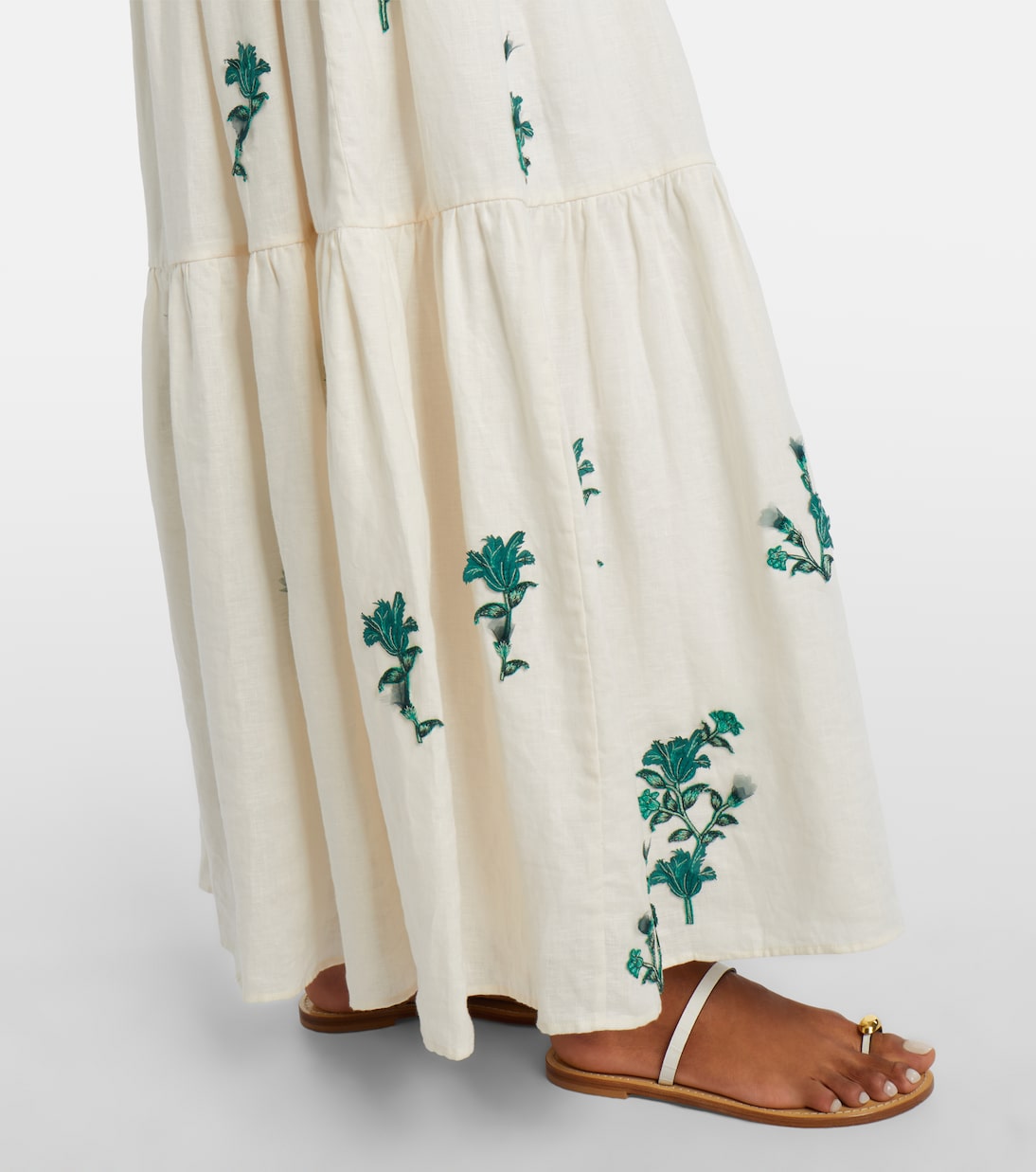 Robe longue Lima en lin à appliqués | Agua by Agua Bendita