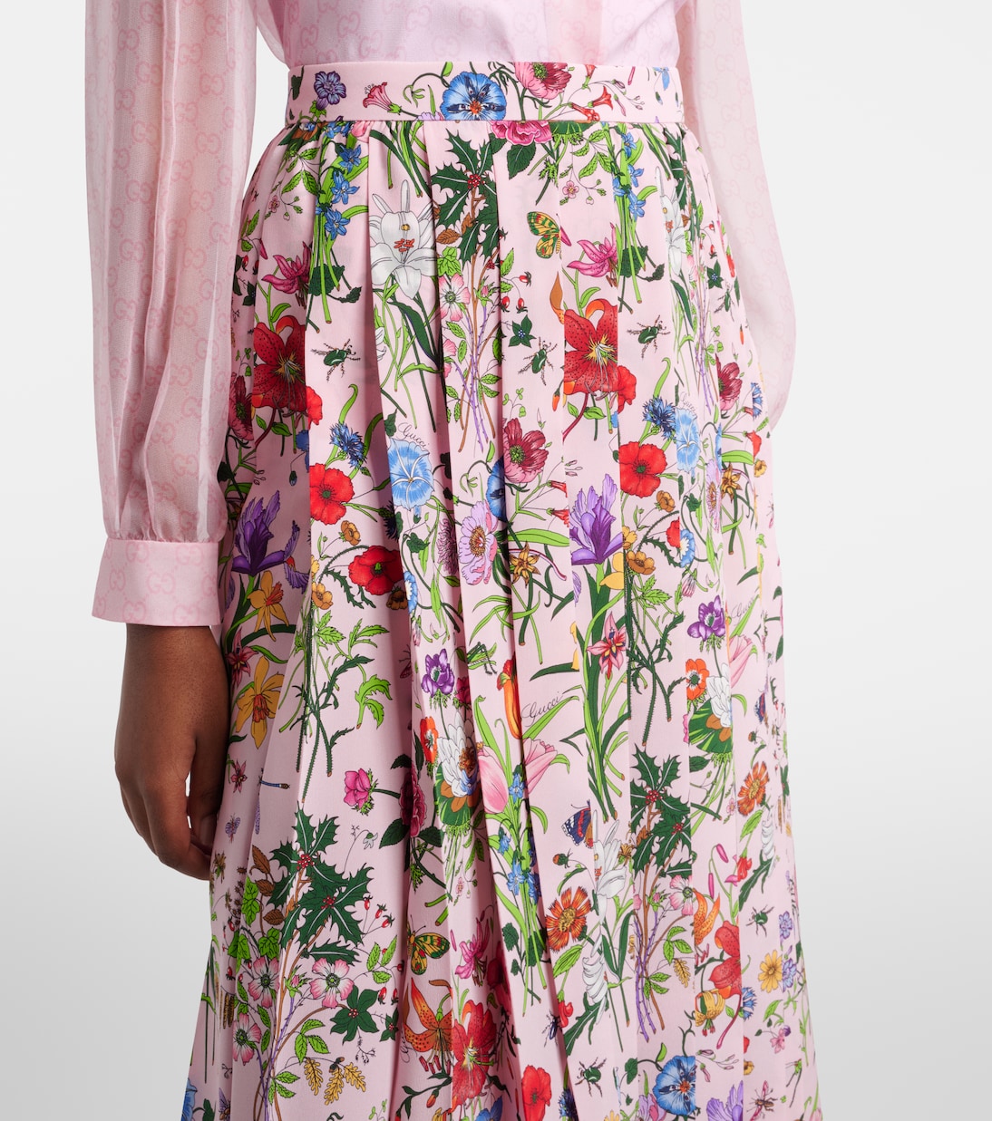 Floral pleated silk midi skirt | Gucci