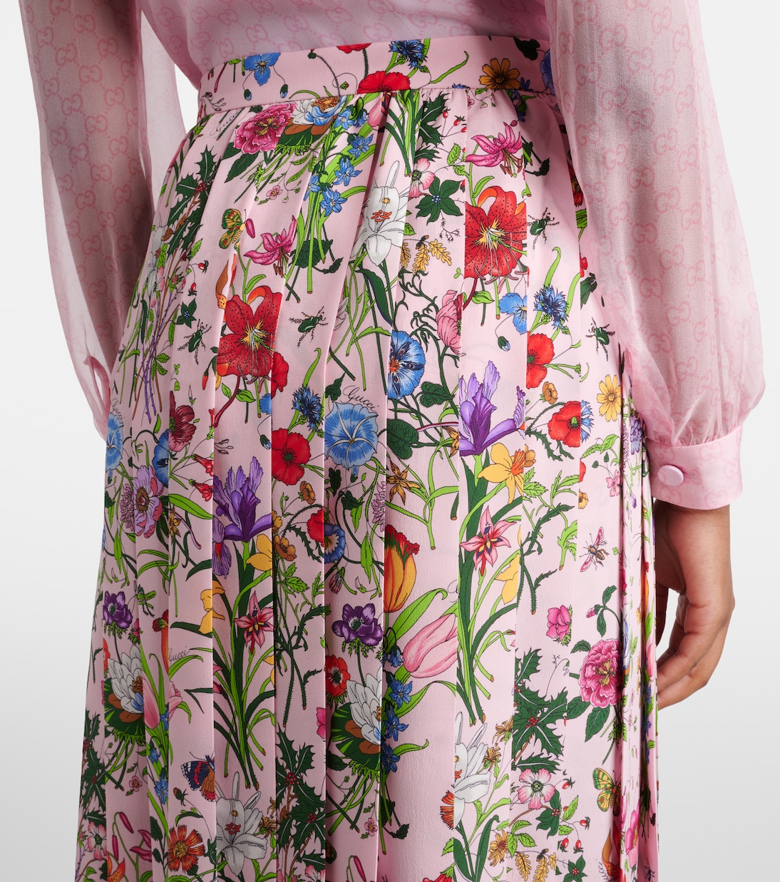 Floral pleated silk midi skirt | Gucci