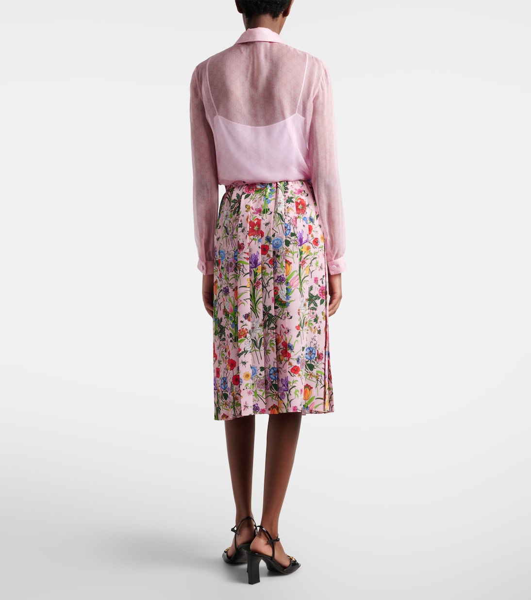 Floral pleated silk midi skirt | Gucci
