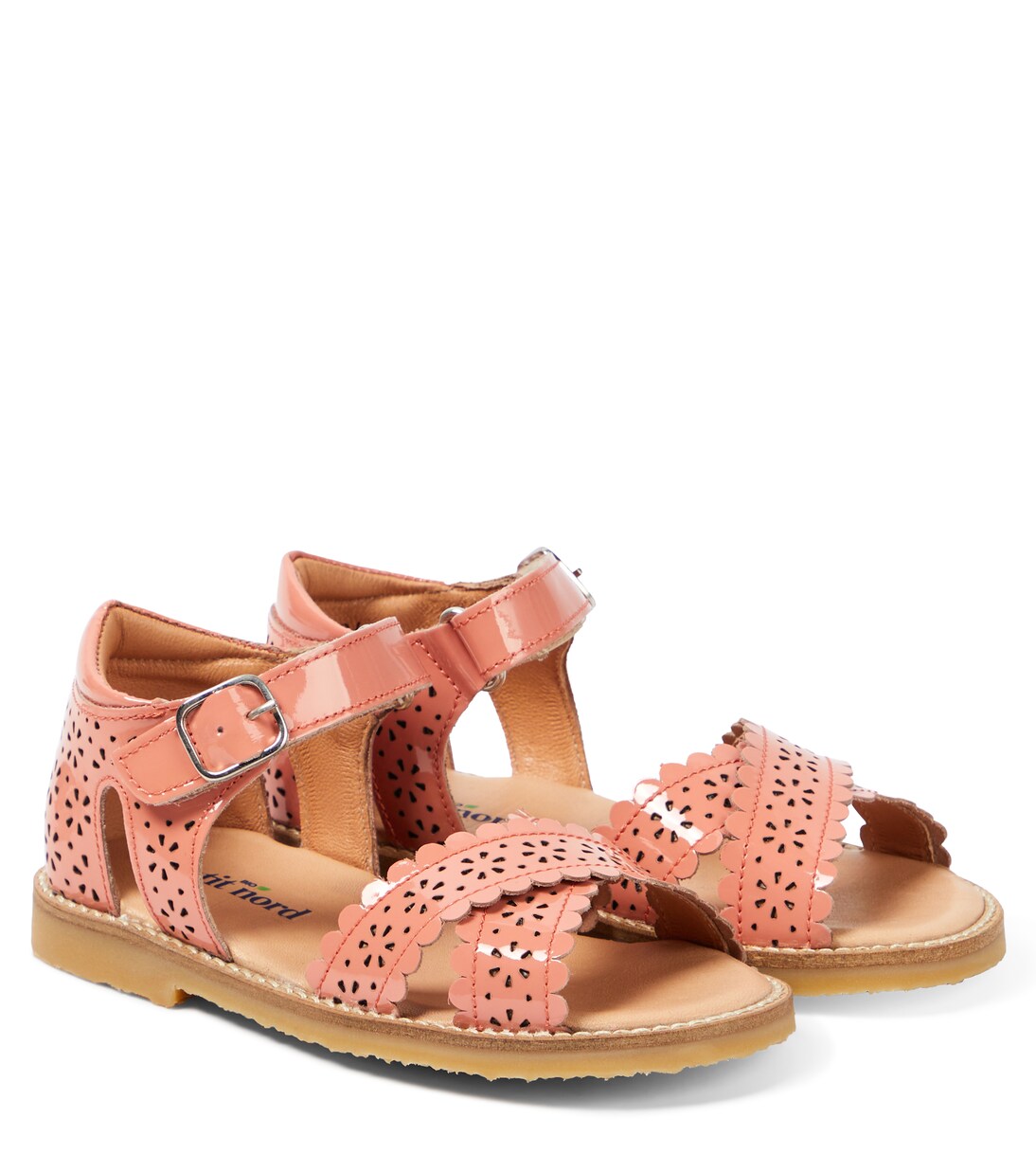Crossover Scallop Flower patent leather sandals | Petit Nord