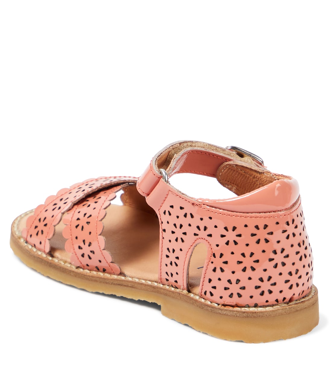 Crossover Scallop Flower patent leather sandals | Petit Nord