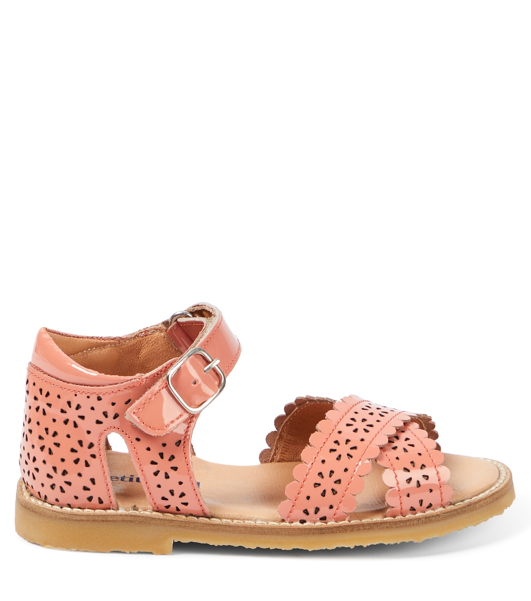 Crossover Scallop Flower patent leather sandals | Petit Nord